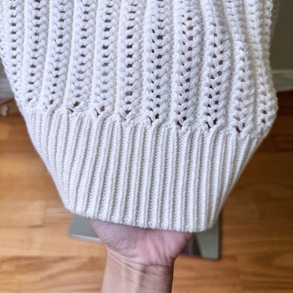 Frye Women’s Chunky Cable Knit Pullover Sweater Cap Sleeve Cream White Sz M EUC - Picture 8 of 12